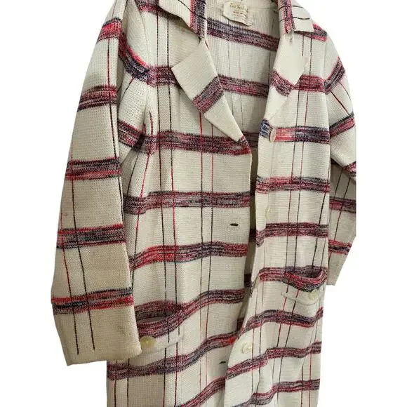 Vintage 70s Knit Fashion Plaid Long Cardigan Sweater Acrylic L Coastal Grandma - Picture 7 of 15